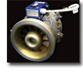 Photo of the blue vibration monitoring unit includes an accelerometer and proprietary algorithms to analyze fan vibration signatures, balance and other parameters