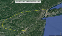 Plot of the flight path on a Google map.
