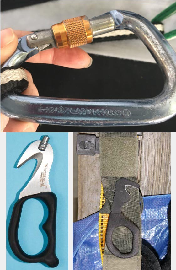 Photo of one of the carabiners and two types of cutters mentioned in the article.
