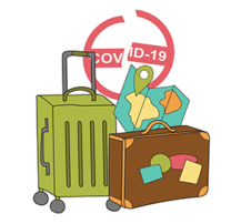 Suitcases in front of a broken Covid-19 restriction sign