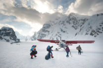 Airplane in Alaska boarding passengers.